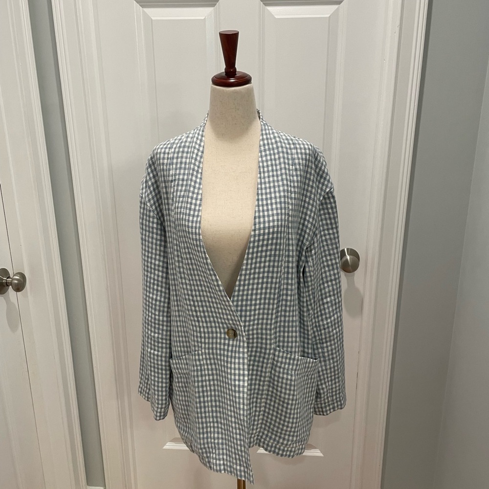NWT Madewell 100% Linen Gingham Blazer, Size M